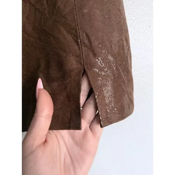 vintage TLC TWINS LEATHER COLLECTION brown shimmer 100% genuine y2k pencil skirt - Picture 4 of 8